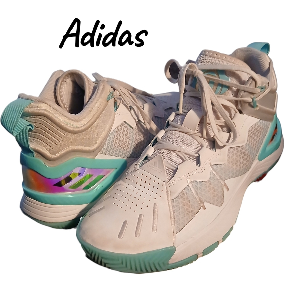 Adidas D Rose Son of Chi Men's Size 8.5 White and Teal Athletic Shoes